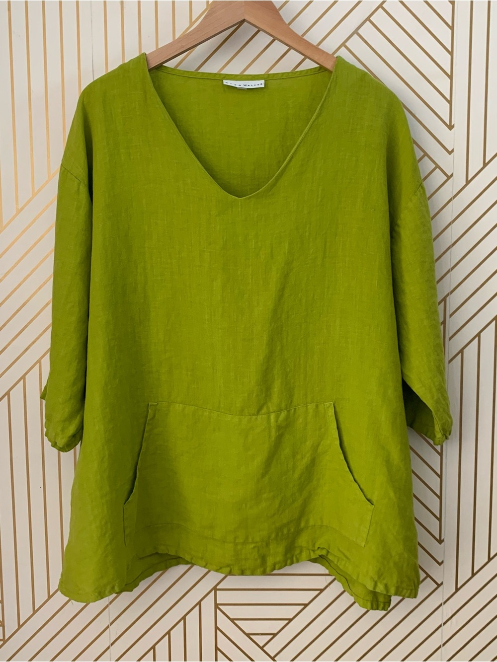 Bryn Walker 100% Linen Judy Top Tunic kangaroo front pocket blouse 3/4 sleeve S